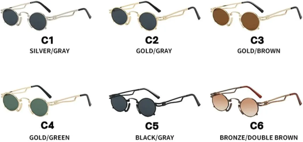 

Винтажные маленькие овальные металлические солнцезащитные очки для женщин в стиле стимпанк, мужские очки с защитой от УФ-излучения UV400 TOIPASTN, Silver Gray