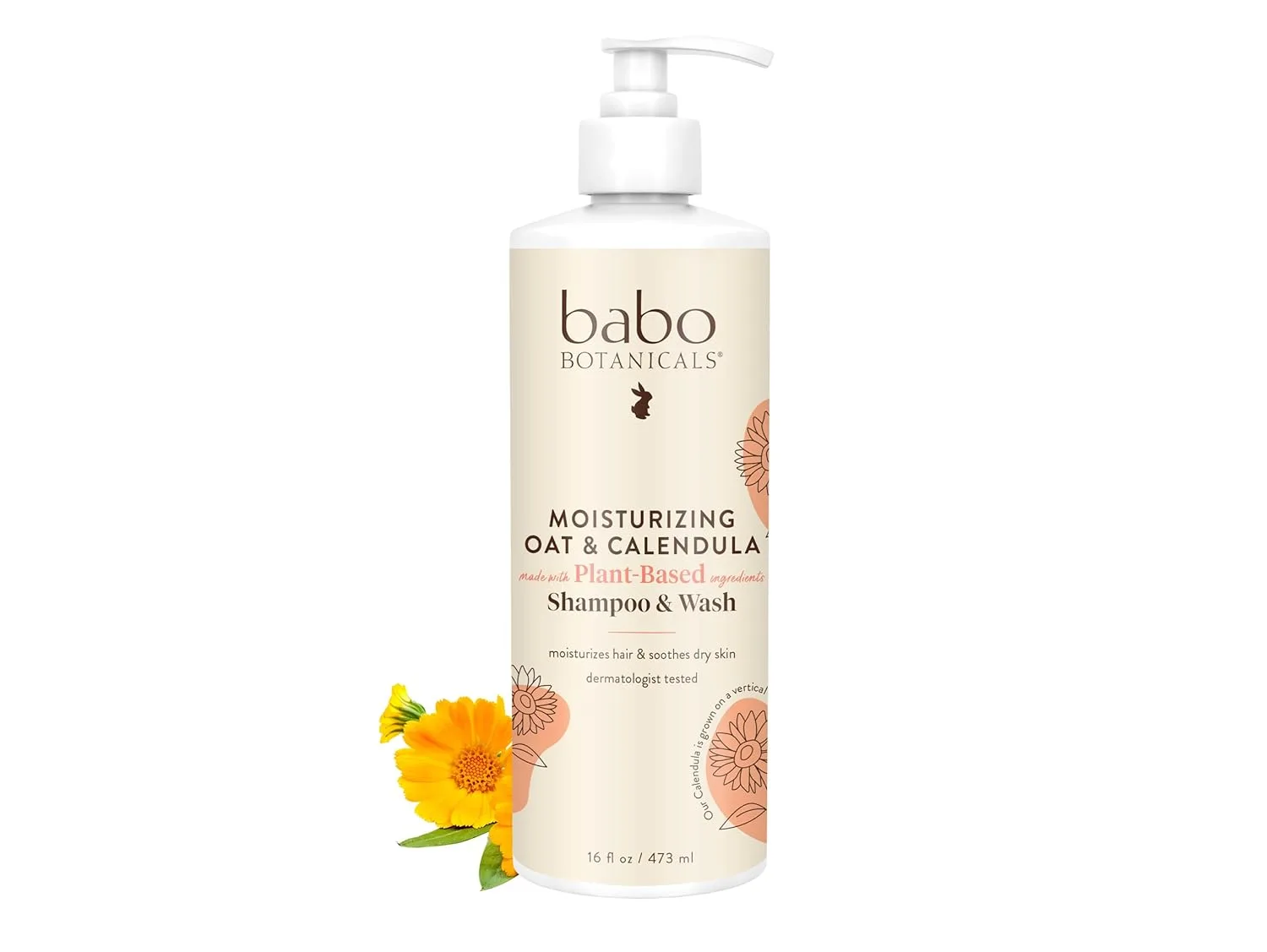 Babo Botanicals Moisturizing Oat & Calendula 2-in-1 шампунь и гель для душа - мягкое очищение для сухой или чувствительной кожи - безопасно для малышей, детей и всей семьи - легкий аромат - Vegan 473 мл (1 шт.)