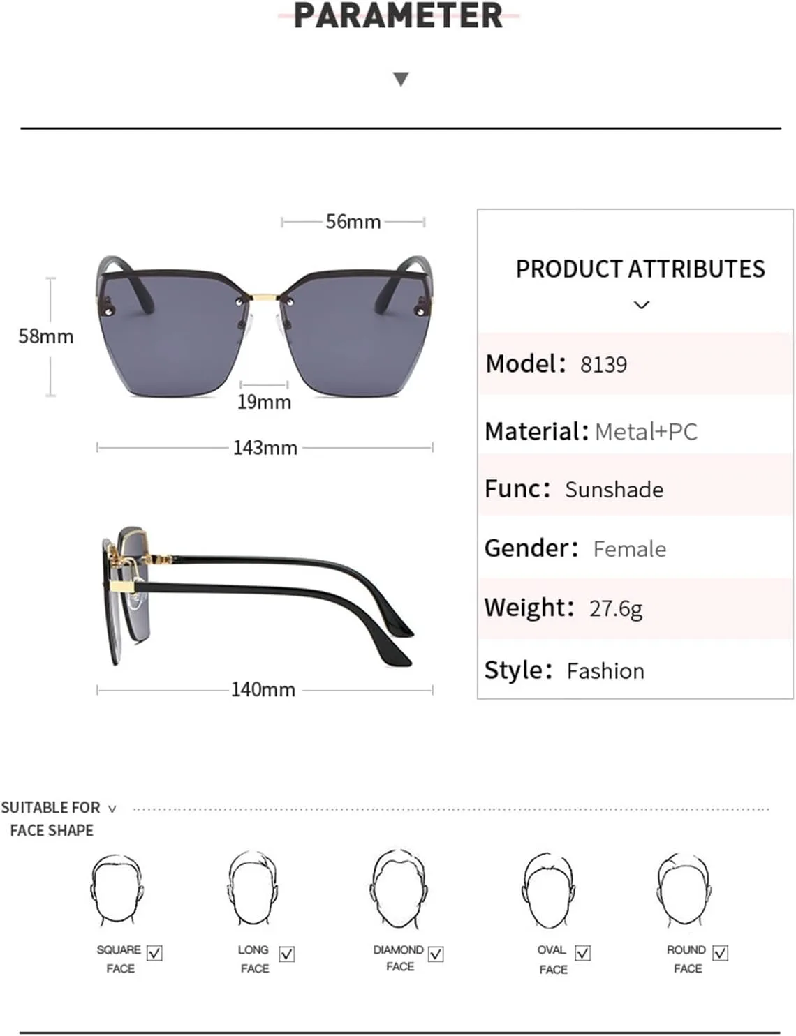 

Солнцезащитные очки без оправы большого размера 2026 года для мужчин и женщин, для отдыха, вечеринок, пляжа и вождения (цвет: D, размер: средний) MTZJH, D