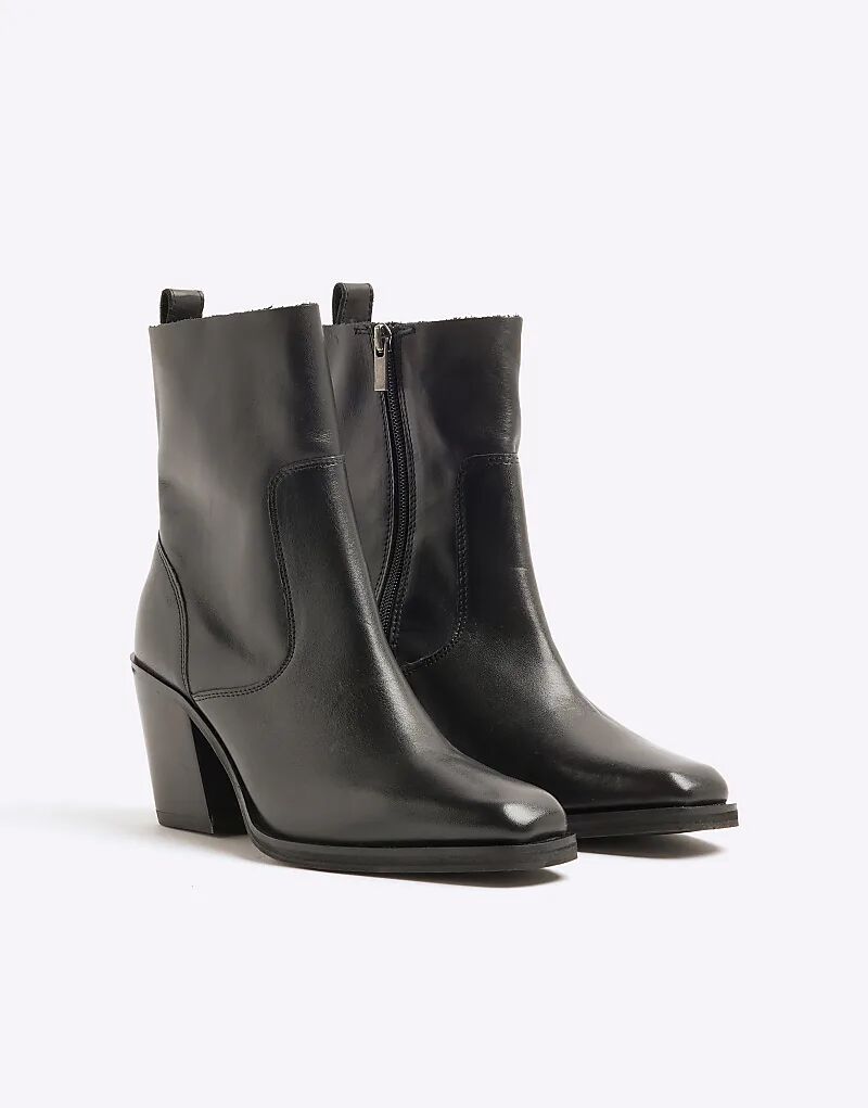 Кожаные ковбойские сапоги черного цвета River Island