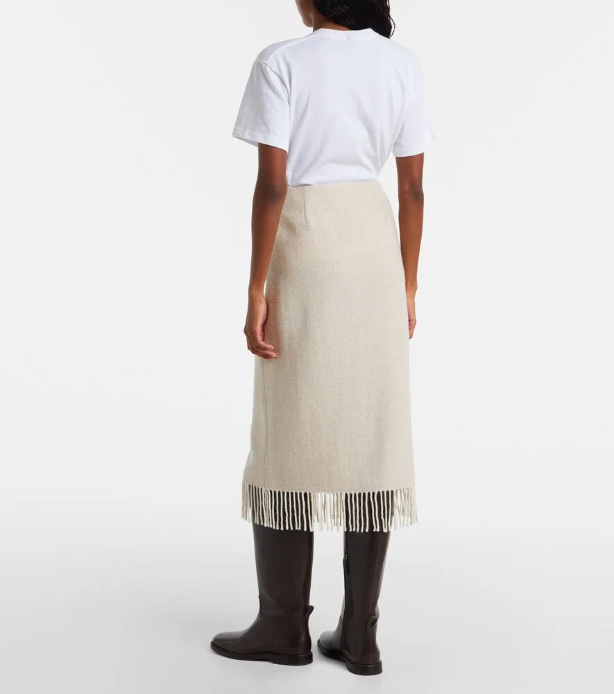 Юбка-саронг из шерстяной смеси с бахромой и узором «елочка» Polo Ralph Lauren, бежевый — фото 3