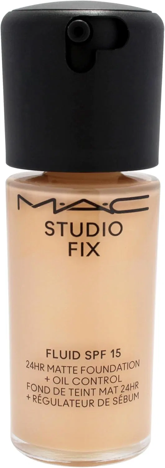 Тональная основа MAC Studio Fix Fluid SPF 15 NC25 Light Beige с золотисто-персиковым подтоном 30 мл — фото 2