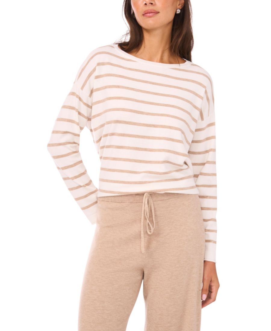 

Женский полосатый свитер с подвернутым краем и длинными рукавами Vince Camuto, Antique White/ Warm Oatmeal Heather