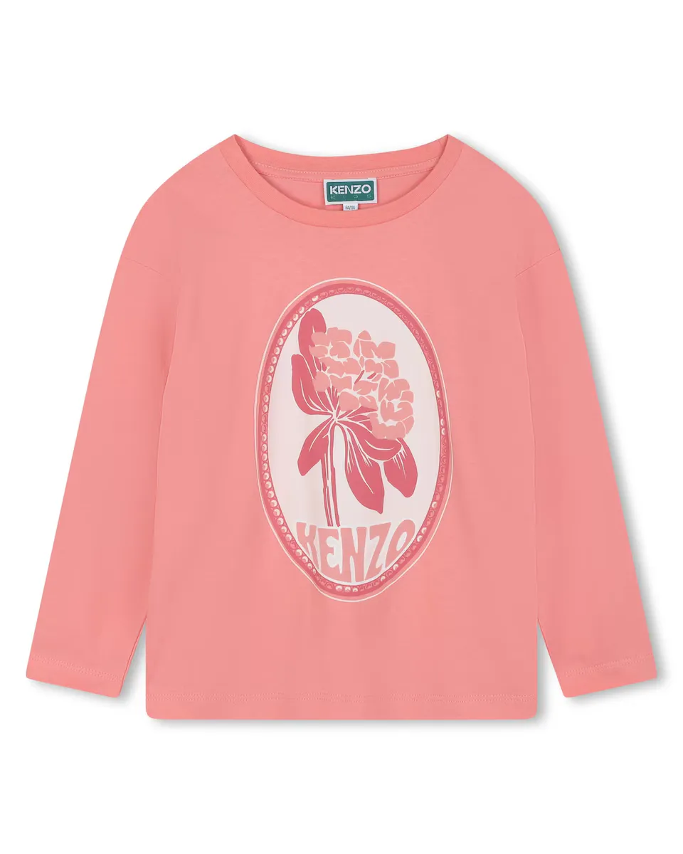 

Футболка для девочек с длинными рукавами из 100% хлопка Kenzo Kids, розовый