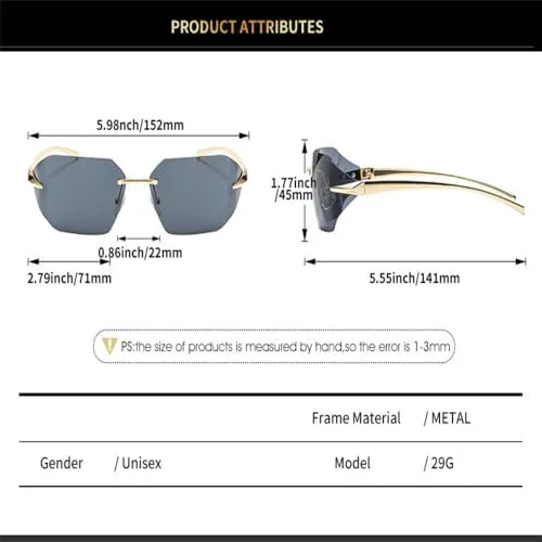 

Солнцезащитные очки в стиле ретро без оправы 2027 года для женщин и мужчин. Модные солнцезащитные очки с защитой от УФ-излучения UV400 MTZJH, Gold Transparent
