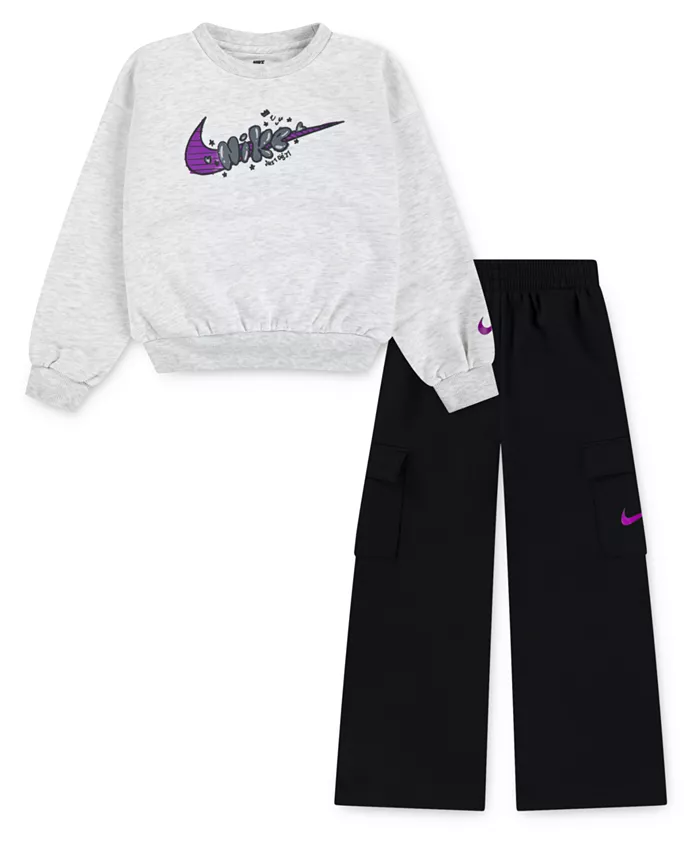 

Комплект для малышек и девочек из 2 предметов: худи и карго-штаны Nike, черный