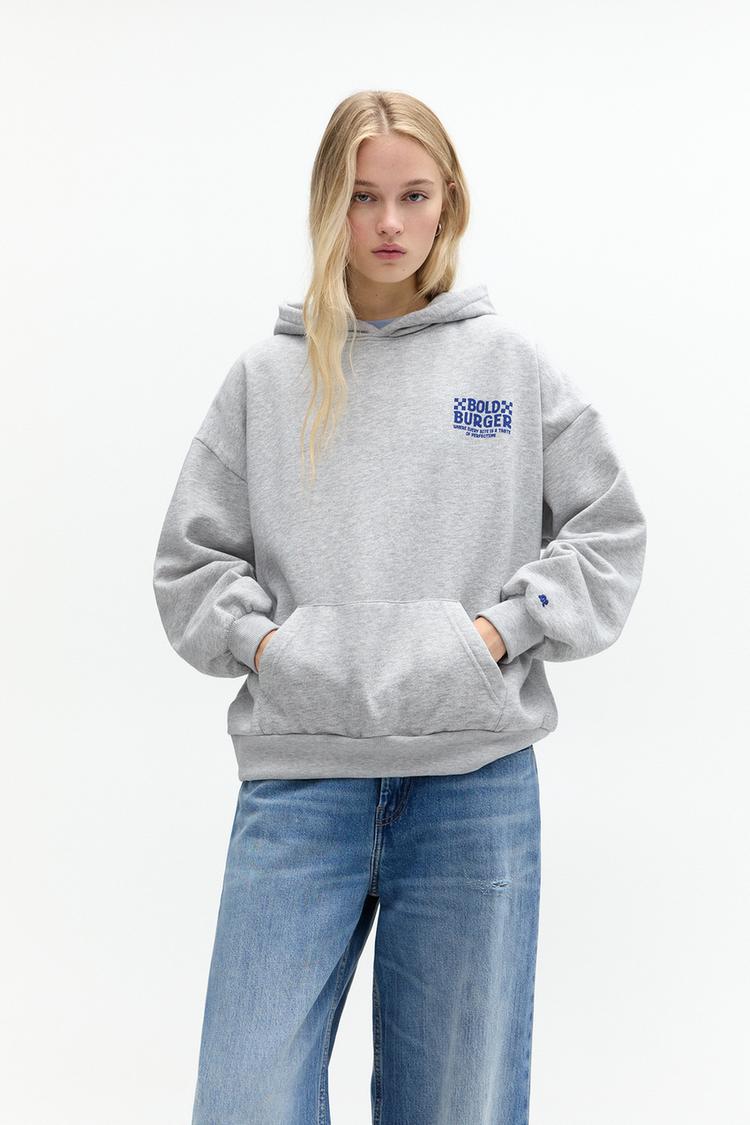 

Толстовка с капюшоном «Гамбургер» Pull And Bear, белый