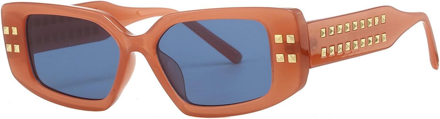 

Винтажные квадратные солнцезащитные очки с заклепками для женщин, дизайнерские очки для мужчин, прямоугольные солнцезащитные очки для женщин, модные солнцезащитные очки mincl, Orange