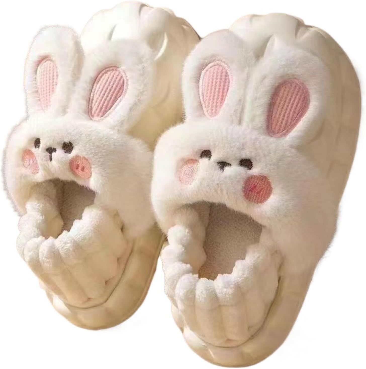 

Милые тапочки-кролики для взрослых женщин и мужчин, забавные плюшевые пушистые мягкие кавайные тапочки для дома и улицы, с нескользящей подошвой, теплые Elirar, белый/черный