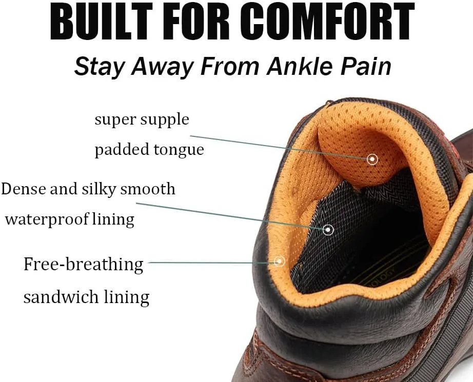 

Мужские рабочие ботинки SUREWAY с мягким/стальным носком 6", водонепроницаемые, из кожи, на шнуровке, маслостойкая/противоскользящая подошва двойной плотности, удобная, для строительных и промышленных работ, защитные ботинки для мужчин, темно-ко...