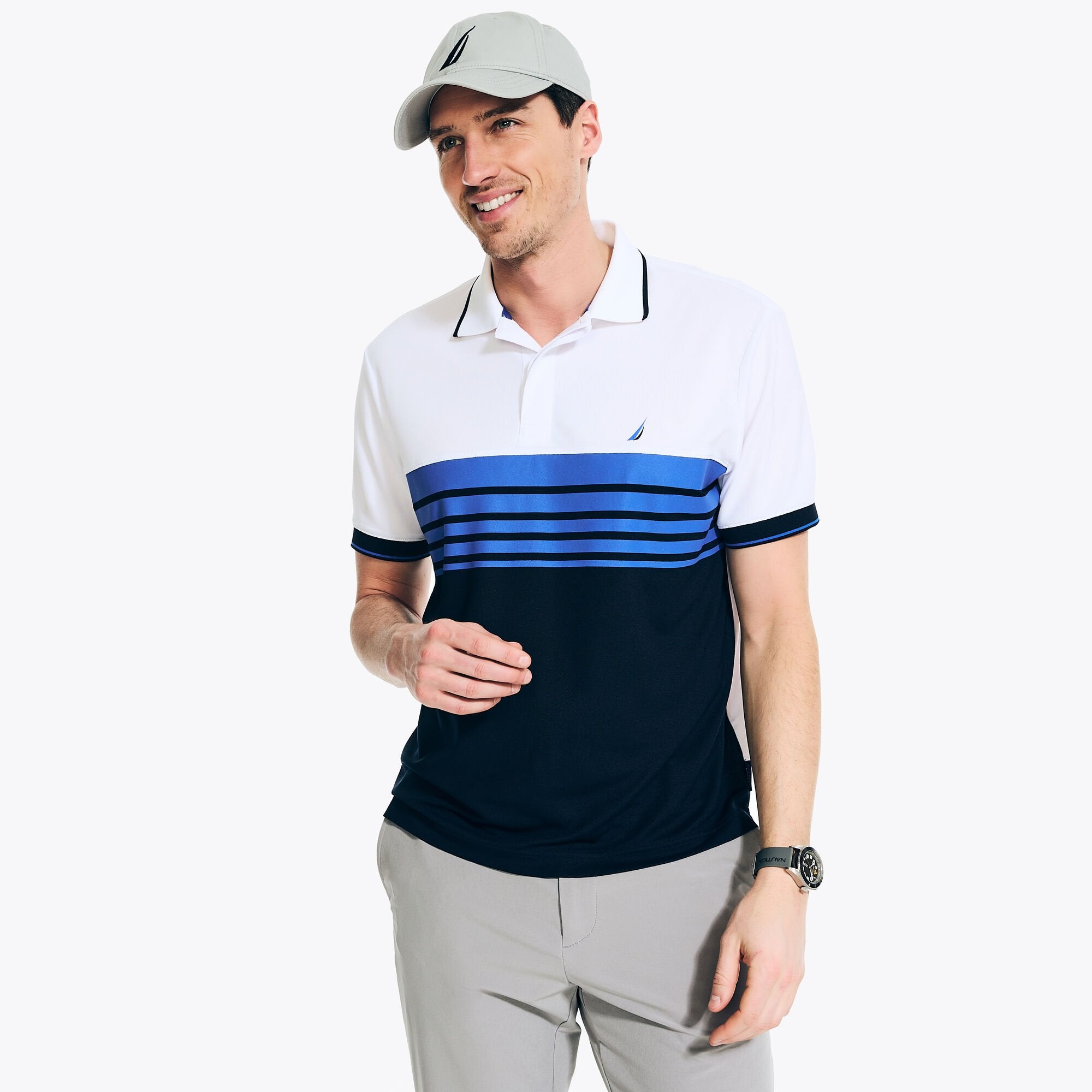 

Мужское поло Nautica Navtech Classic Fit Chest-Stripe, цвет bright white