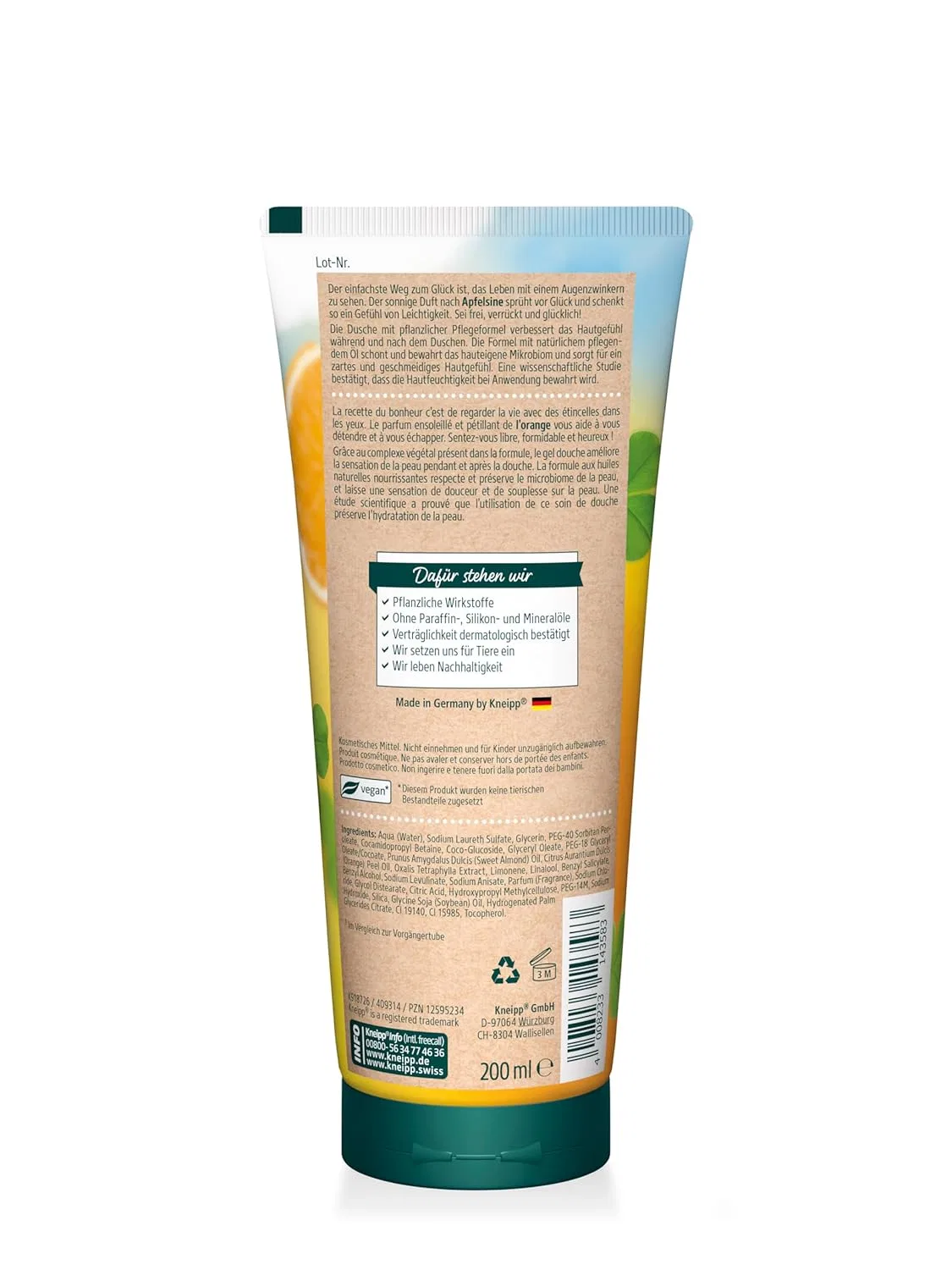 Ароматический гель для душа Kneipp «Будь свободен, безумен и счастлив» с ароматом апельсина, 200 мл (3 шт.) Kneipp — фото 2