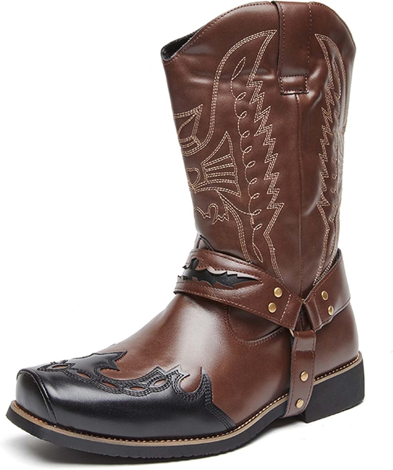 

Джинсовые ботинки мужские с ретро-прямым носком, ручной вышивкой, вестерн-стиле, антискользящие, с эффектом увеличения роста, для формальных мероприятий, вечеринок, музыкальных банкетов, высокие кожаные обувь Generic, коричневый