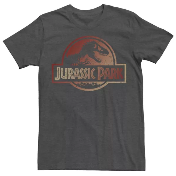 

Мужская футболка Jurassic Park с графическим принтом в виде сине-фиолетового логотипа с окаменелостью Licensed Character, серый
