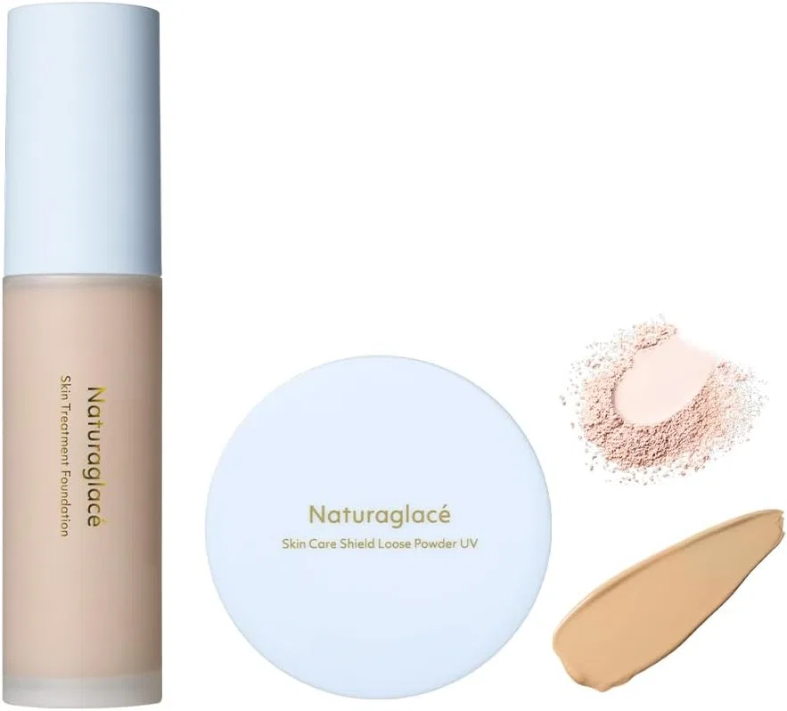 Тональный крем SPF50+ PA+++ Naturaglace NO2 Natural Skin Tone в наборе с мини-пудрой — фото 2