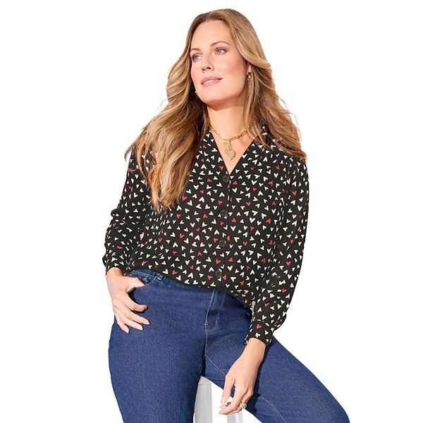 

Блузка с V-образным вырезом Lily для женщин plus size Catherines, Black Sketch Hearts