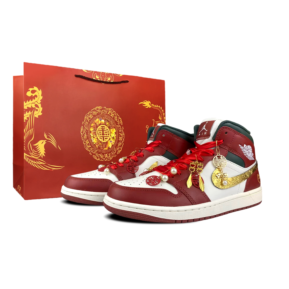 

Air 1 устойчивые к истиранию мид-топ винтажные баскетбольные кроссовки unisex Jordan, красный/белый