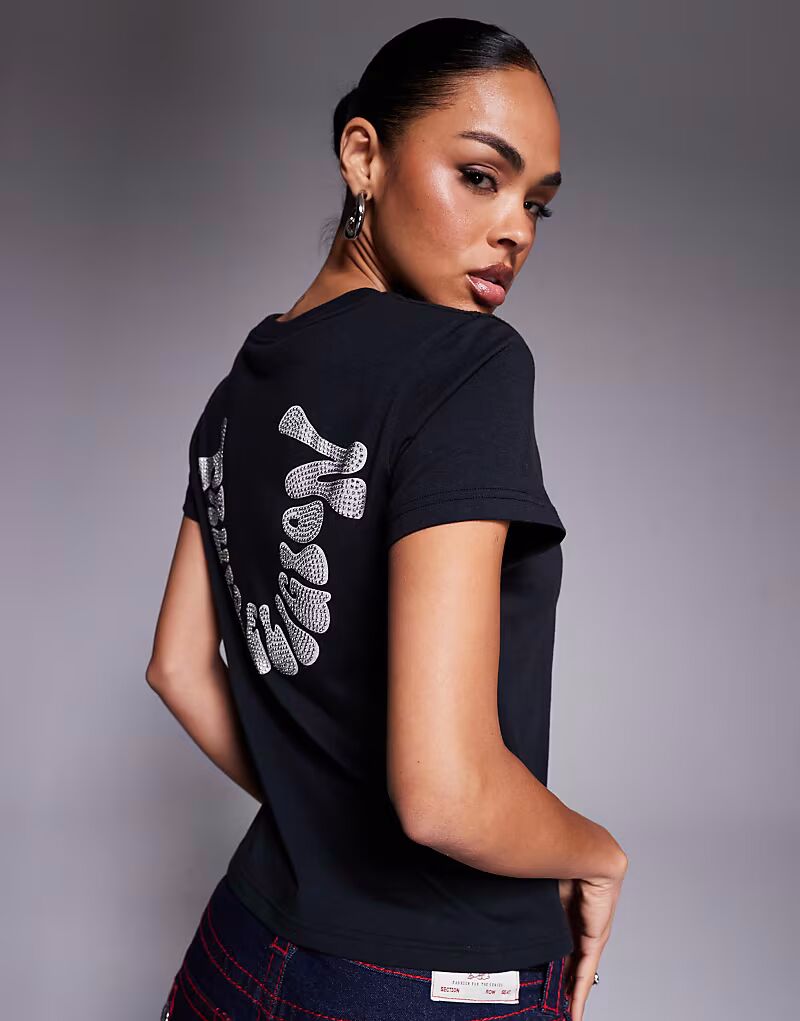 

Футболка с принтом логотипа со стразами на спине, черного цвета True Religion