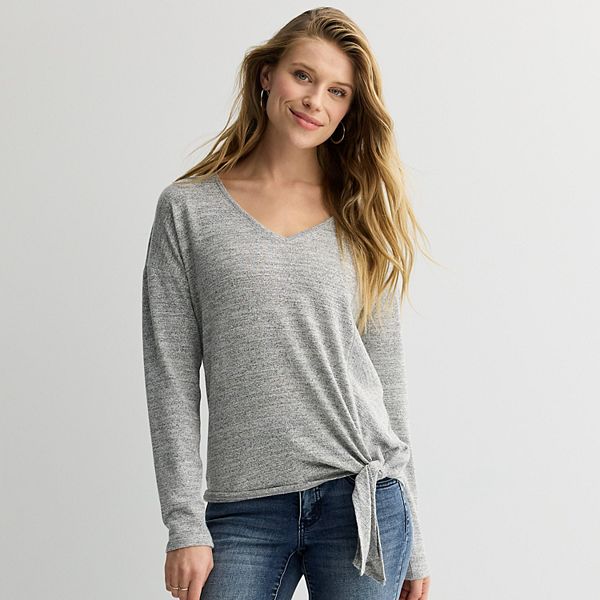 

Женский топ с V-образным вырезом и завязкой сбоку Apt. 9, Silver Metallic