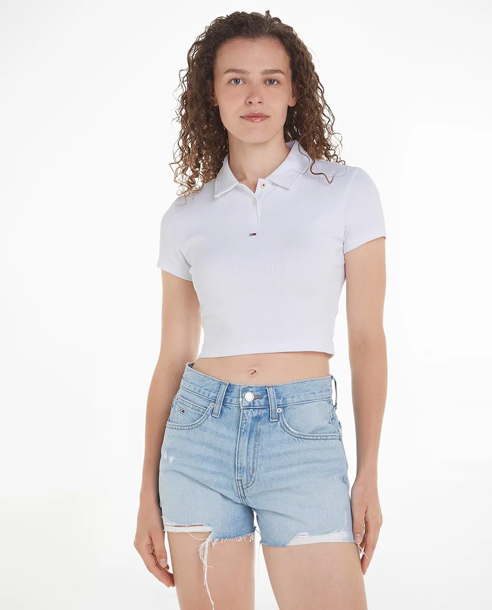 

Женская рубашка-поло укороченного кроя и короткими рукавами Tommy Jeans, белый