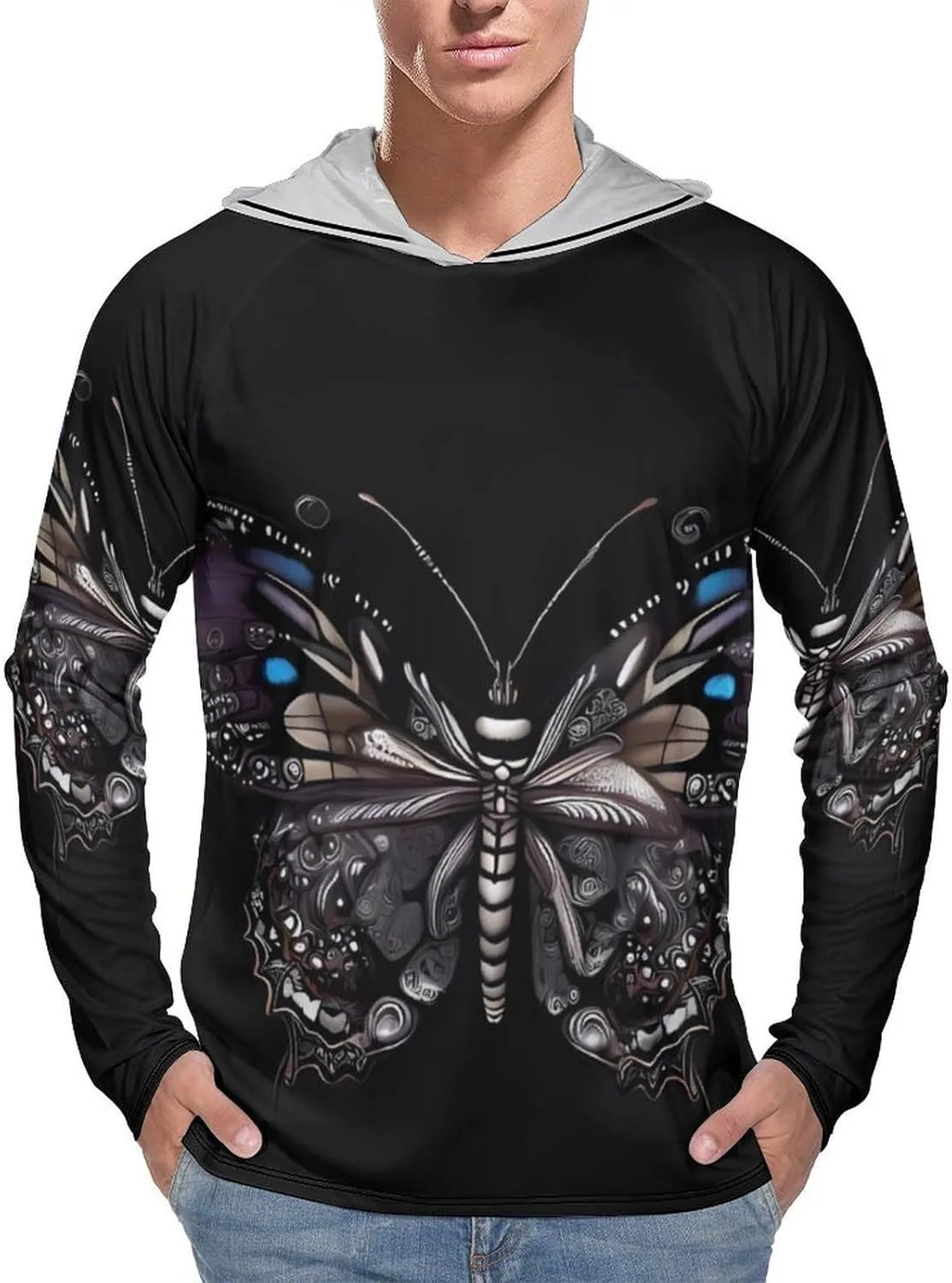 

Мужская толстовка с капюшоном UPF 50+ для защиты от солнца, Science Butterfly, с длинным рукавом, легкая, быстросохнущая FHESDCW