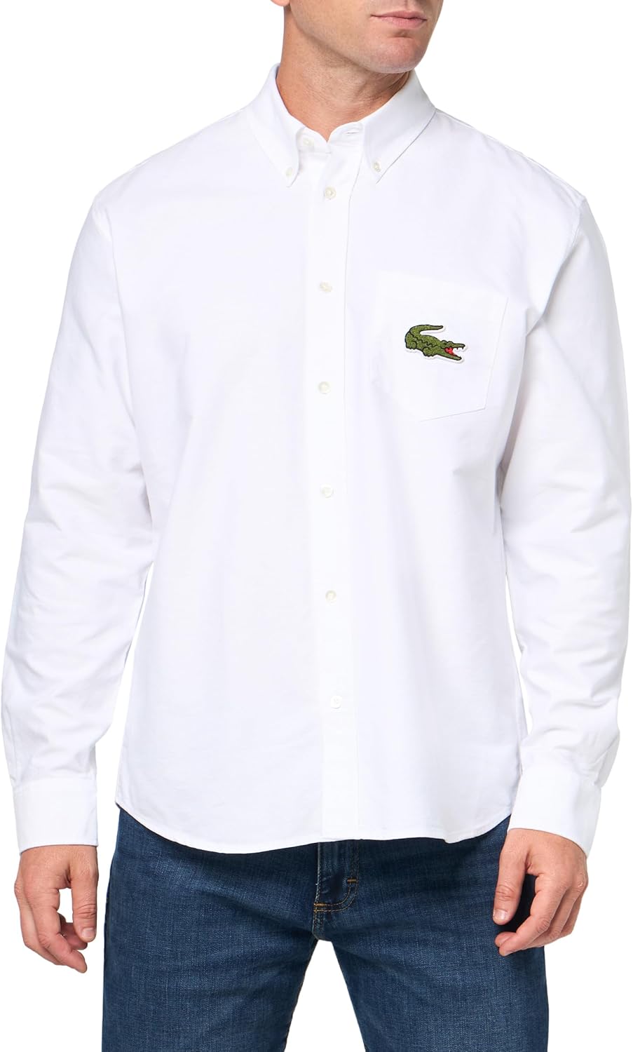 

Мужская рубашка Lacoste с длинным рукавом и большим принтом крокодила, White & White