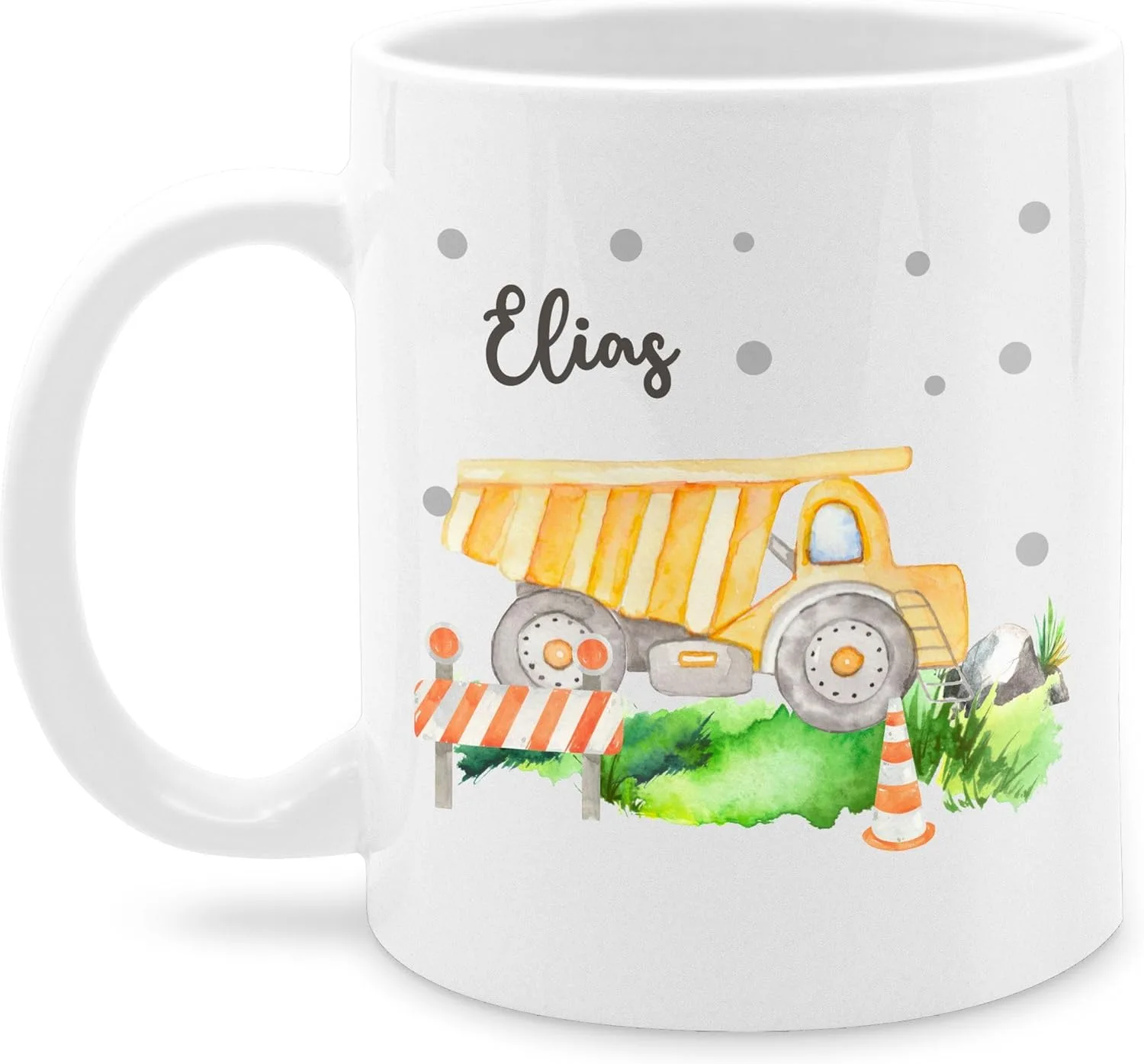 Кружка 325 мл с баггером и надписью для детей, белая Geschenk mit Namen personalisiert by Shirtracer