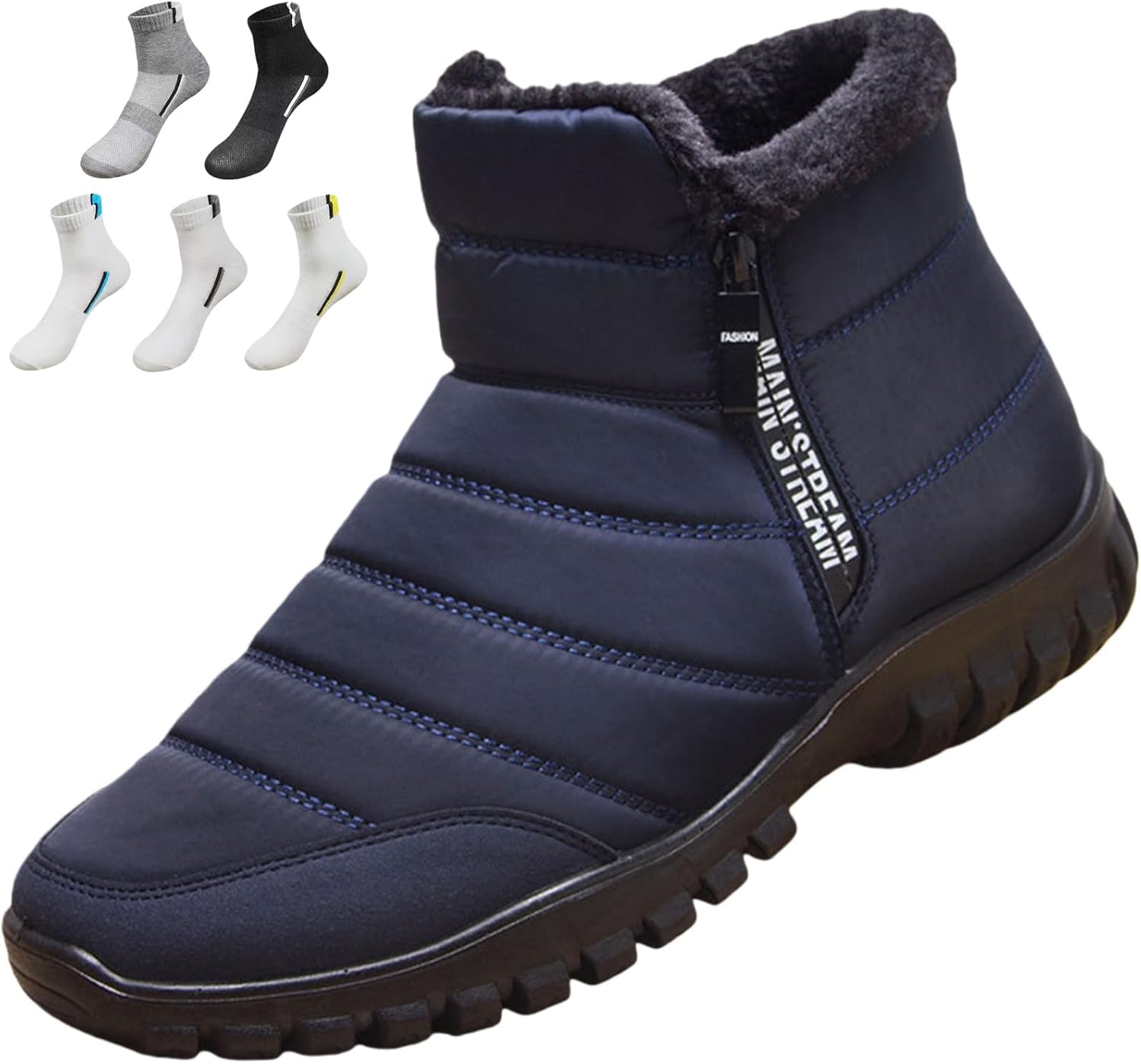 

Мужские водонепроницаемые теплые хлопковые ботинки на молнии, снежные ботильоны с меховой подкладкой, теплые плюшевые ботинки, ортопедическая противоскользящая обувь для улицы Generic, синий