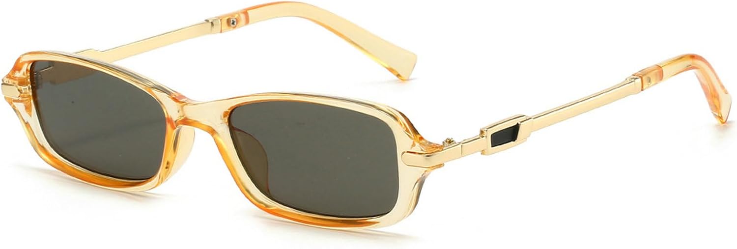 

Ретро-солнцезащитные очки для мужчин, маленькие прямоугольные, в стиле 90-х, металлические солнцезащитные очки для женщин, модные и стильные узкие золотистые солнцезащитные очки 2025 года mincl, C5