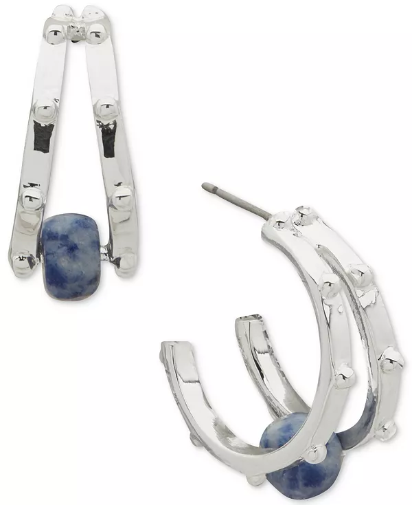 

Серьги-Кольца из серебристо-голубого бисера в два ряда Anne Klein, blue