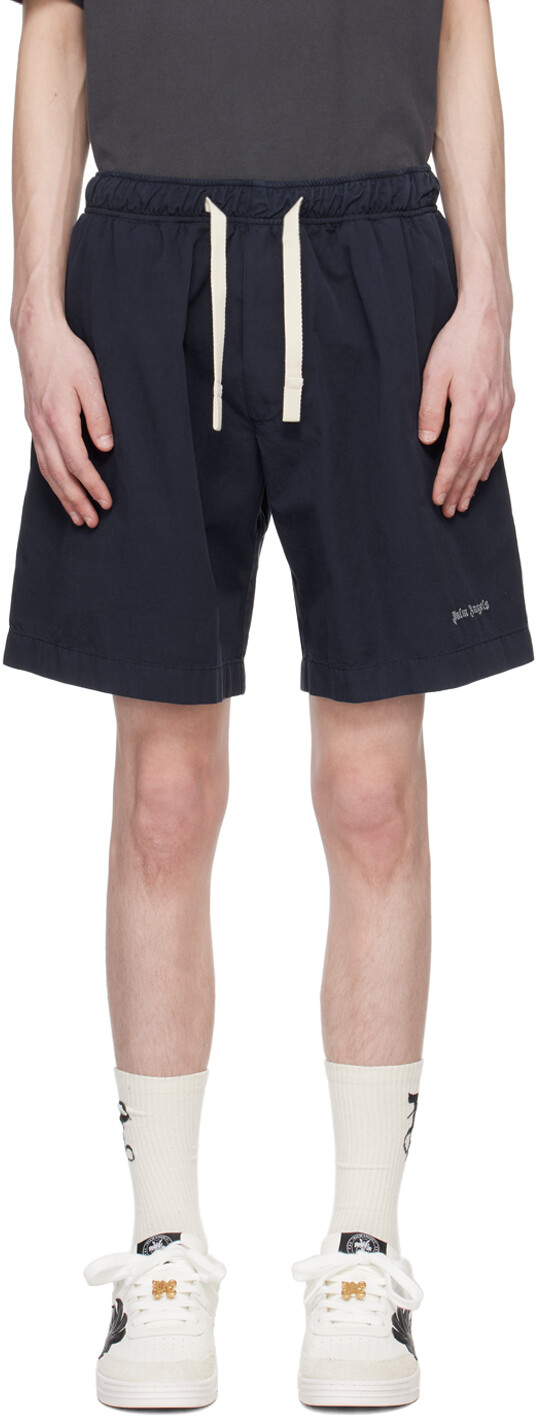 

Темно-синие шорты с вышивкой Palm Angels, цвет Navy blue/Off white