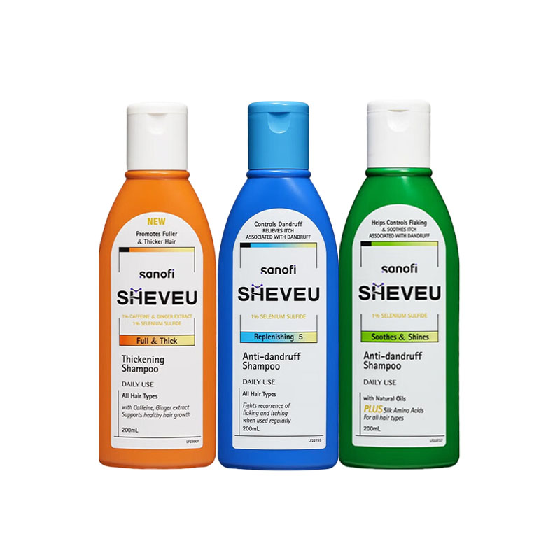 Selsun Elsin Upgraded Аминокислотный шампунь и кондиционер SHEVEU, three-piece set: oil control dandruff treatment фиолетовый bottle 200ml+thicken hair dandruff treatment оранжевый bottle 200ml+nourishing dandruff treatment синий bottle 200ml — фото 2