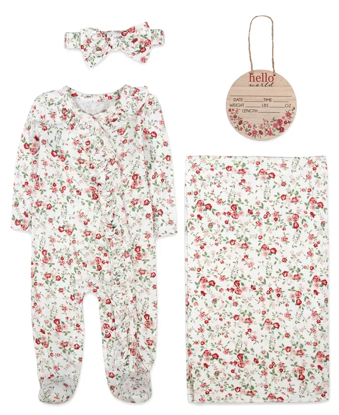 

Комплект для новорожденной девочки из 4 предметов с цветочным принтом Baby Essentials, красный