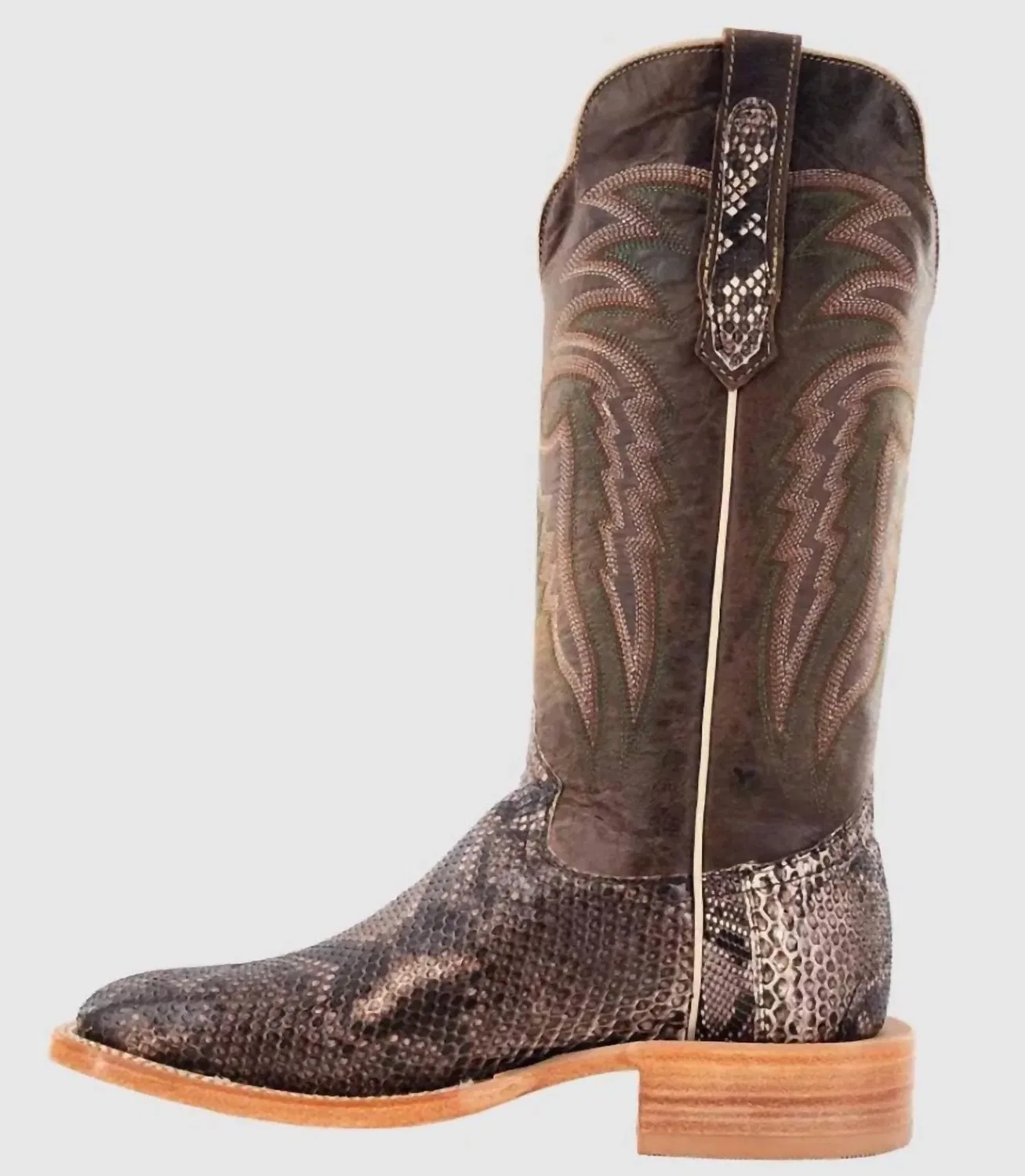 R Watson Boots Мужские сапоги в деревенском стиле из кожи питона, винтажный коричневый цвет