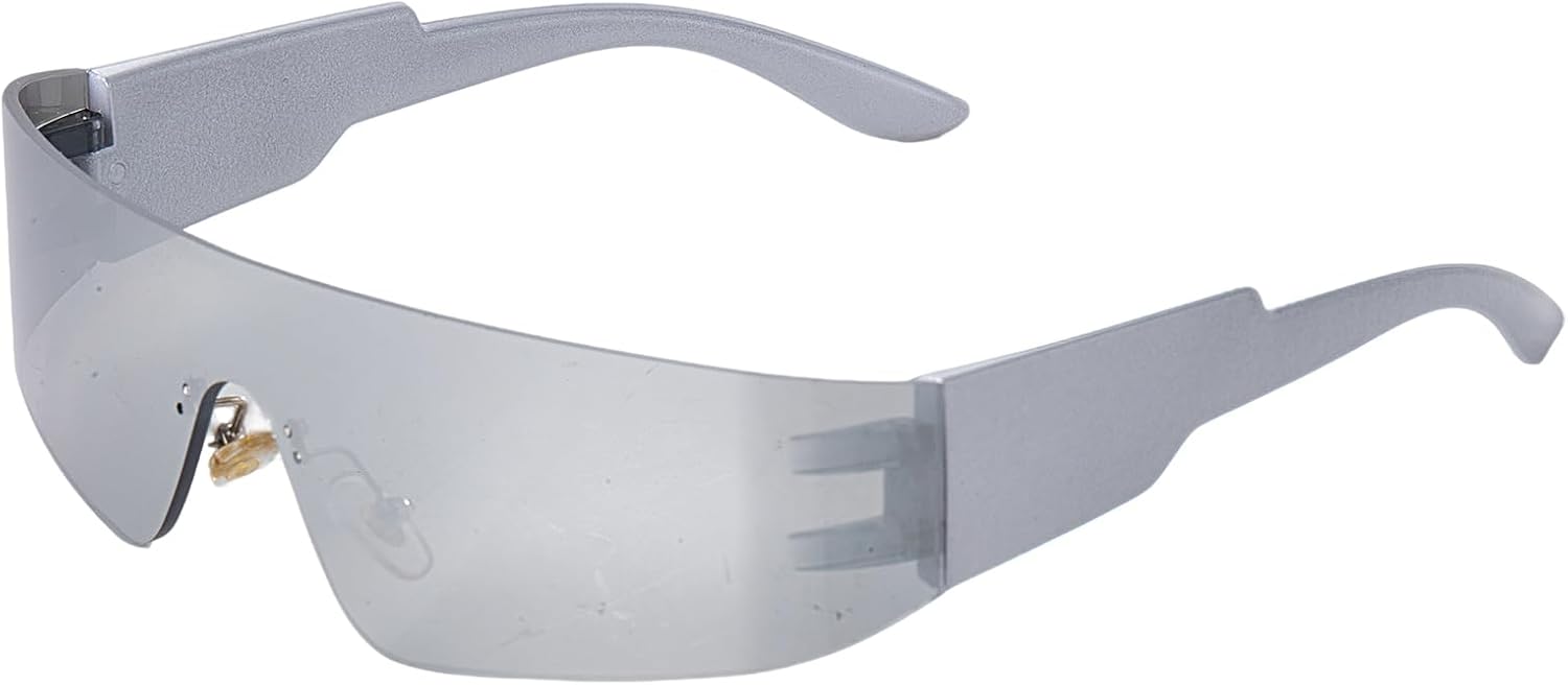 

Солнцезащитные очки обтекаемой формы для женщин и мужчин, футуристические панк-очки без оправы, модные очки в стиле Y2k, очки-щитки с плоской верхней частью Gvhntk, Silver Mirrored