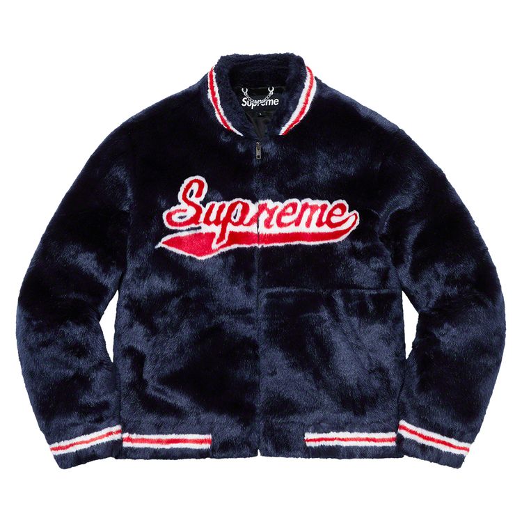 

Куртка Supreme Faux Fur Varsity Jacket 'Navy', синий