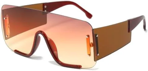 

Большие цельные солнцезащитные очки для женщин в стиле стимпанк, солнцезащитные очки для мужчин, очки с защитой от УФ-излучения UV400 MTZJH, Brown-purplepink