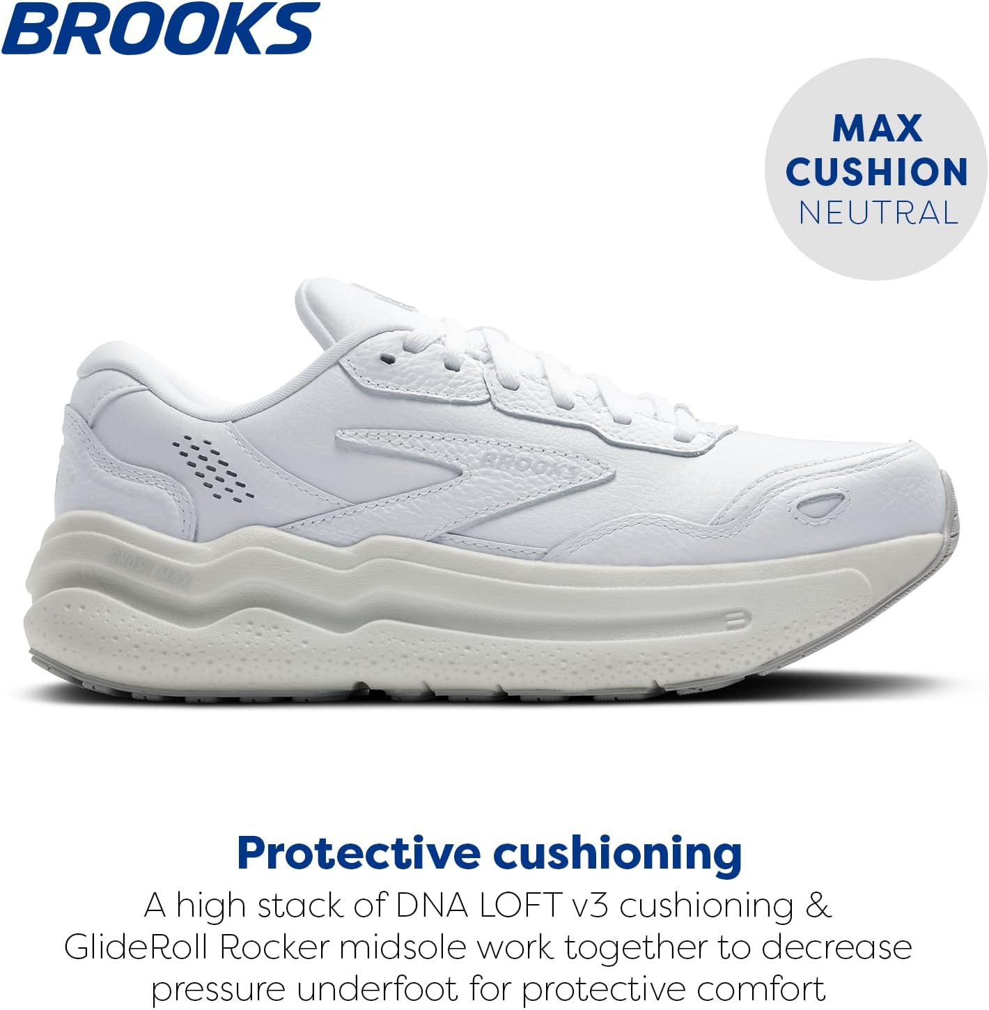 Мужские кроссовки Brooks Ghost Max из замши и кожи нейтральной модели для бега и ходьбы, белый — фото 2