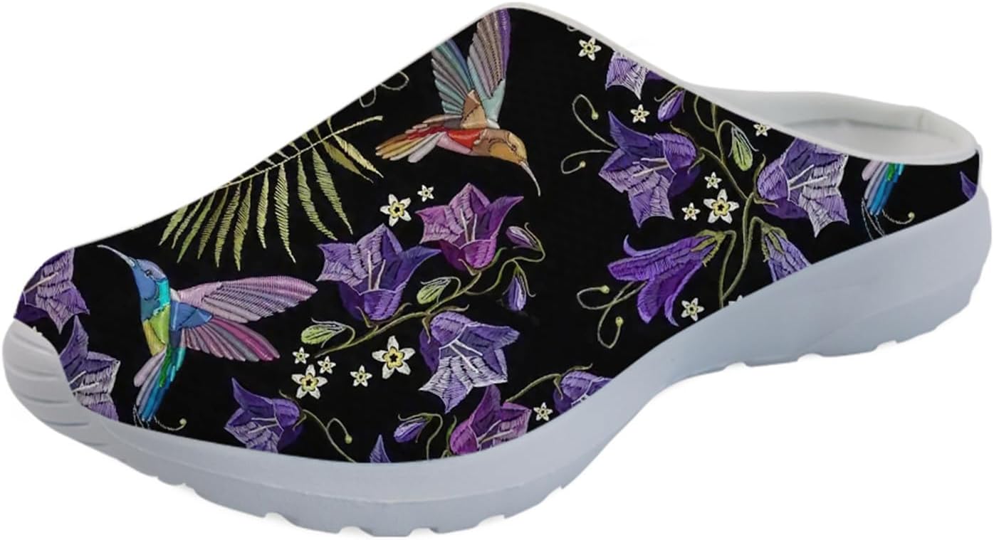 

GLENLCWE Унисекс сабо с принтом американского флага для мужчин и женщин, туфли-мюли, сабо на мягкой подошве, сетчатые тапочки для дома, пляжа и работы медсестрой, Hummingbird Flower