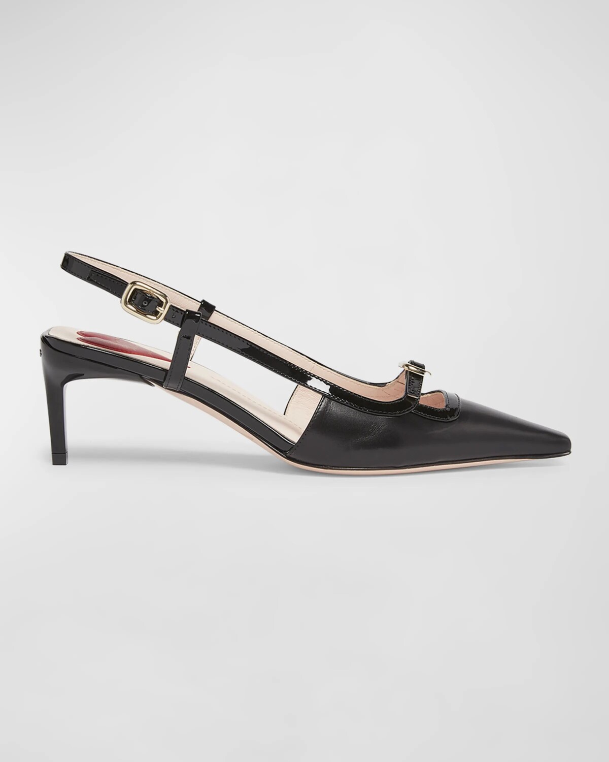 Туфли из смешанной кожи с мини-пряжкой и пяткой на пятке Roger Vivier, цвет Nero