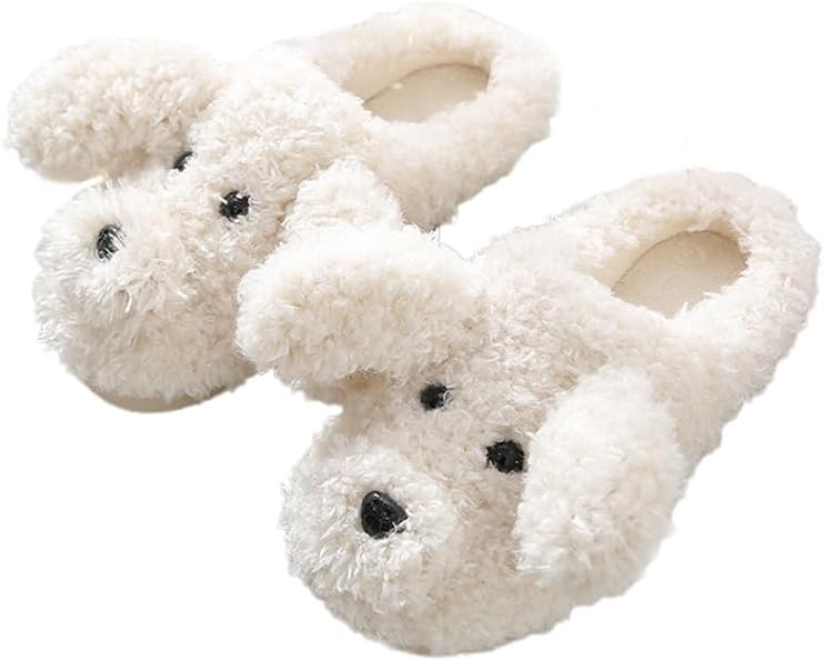 

YUDISHOES Тапочки с животными для женщин и мужчин Милые тапочки в виде собак Плюшевые теплые домашние зимние тапочки, белый
