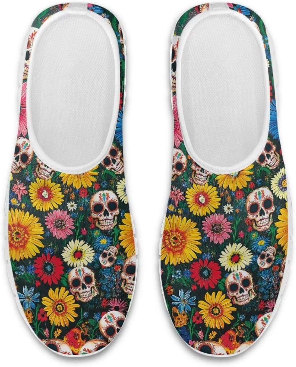 

Слипоны Chaqlin с черепом, низкие кеды, удобные мягкие сетчатые теннисные кроссовки для женщин и мужчин, для тренировок, с возможностью надевания без рук, Boho Hippie Flower Skull