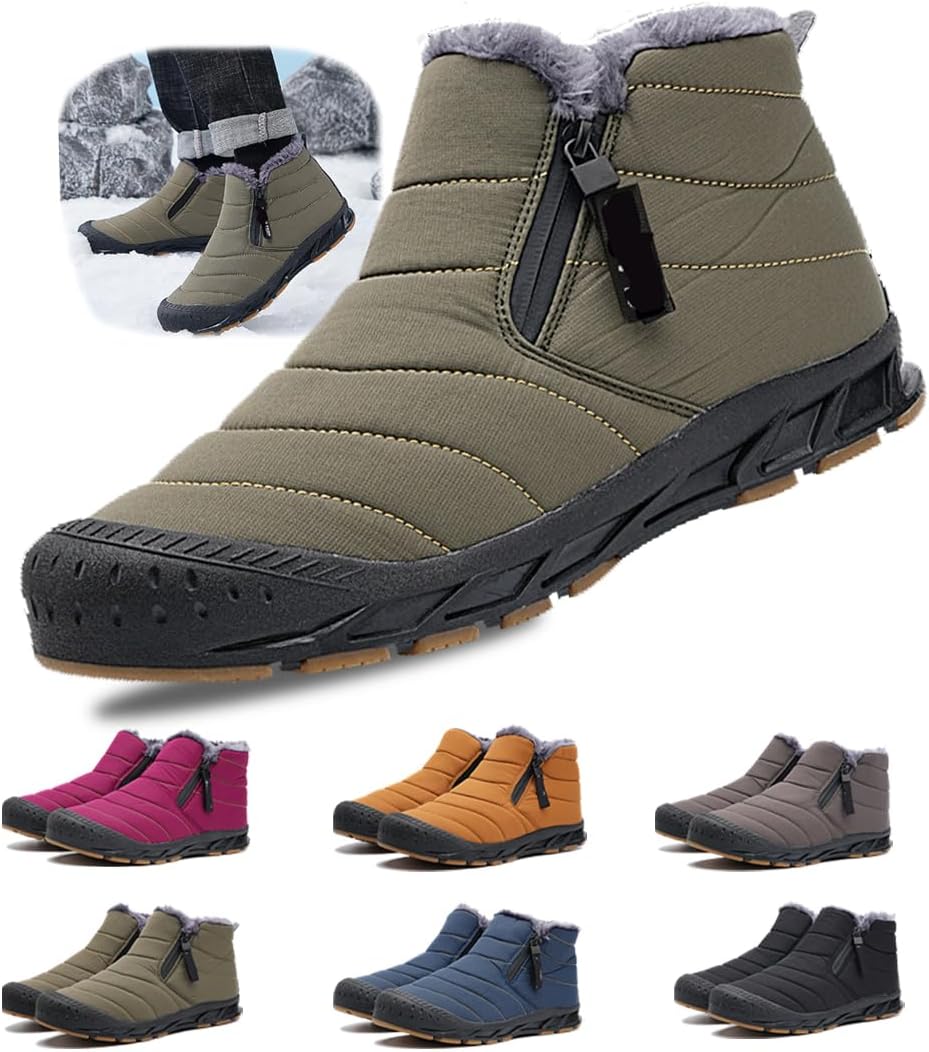 

Зимние ботинки для женщин и мужчин с молнией, с теплым мехом, на выход, короткие снежные ботинки, противоскользящие, водонепроницаемые, удобные для улицы Generic, зеленый