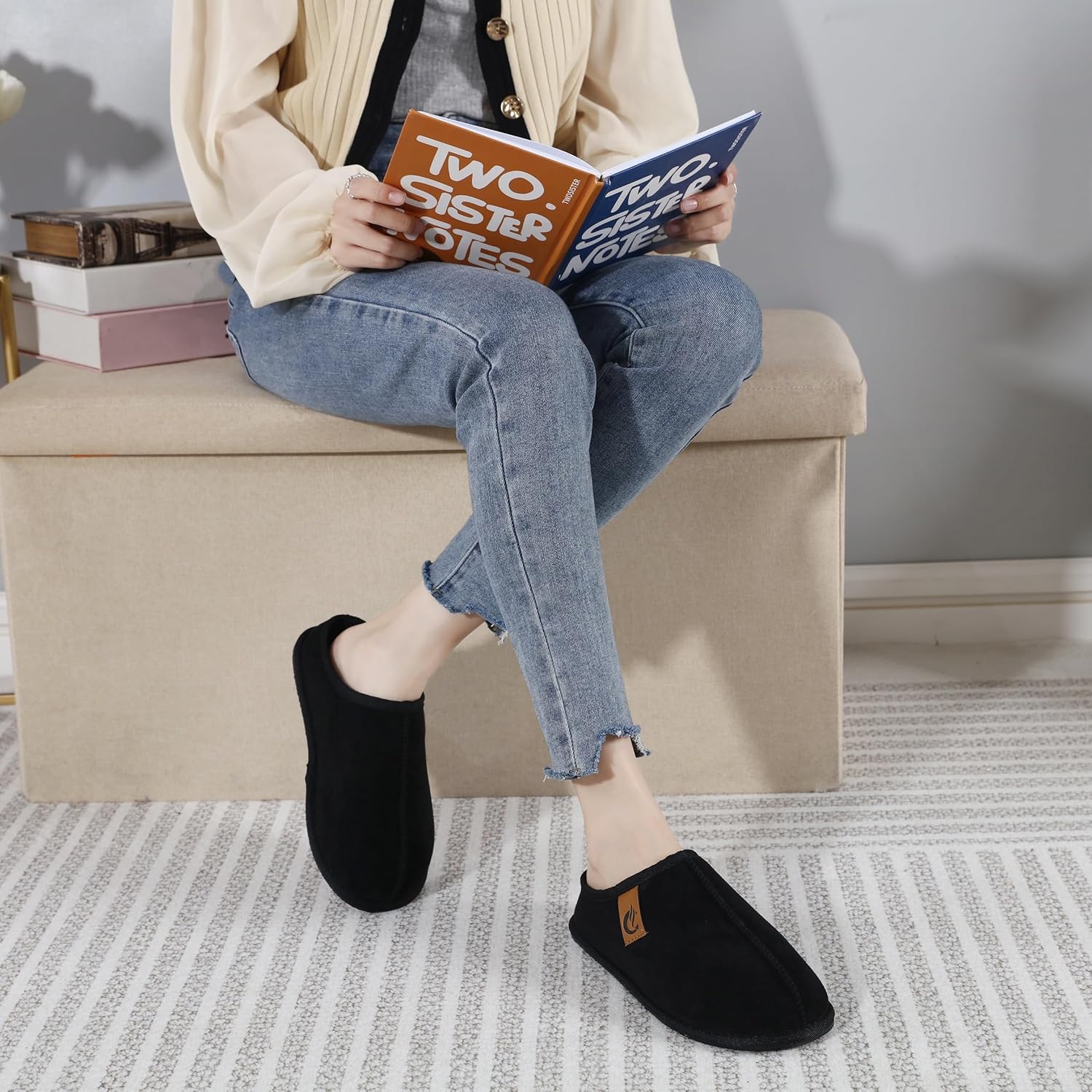 Мужские и женские уютные тапочки с мемори-пенной стелькой, домашние тапочки с резиновой подошвой для дома и спальни, легко надеваются Meik Mangni, черный — фото 2