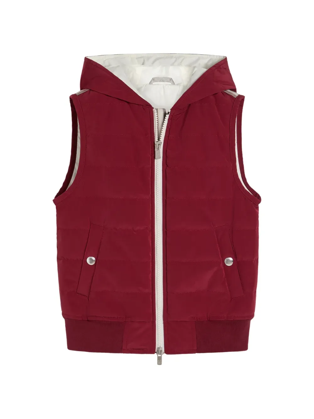 Жилет с капюшоном из склеенного нейлона с утеплителем Thermore Brunello Cucinelli Kids, красный