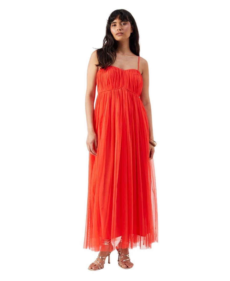 

Женское макси-платье из тюля с бретелями и бандо Warehouse, Red
