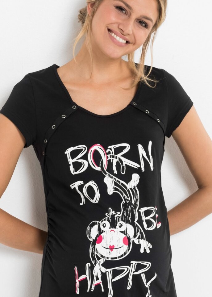 Ночная рубашка для кормления из хлопка bpc bonprix collection, черный — фото 3