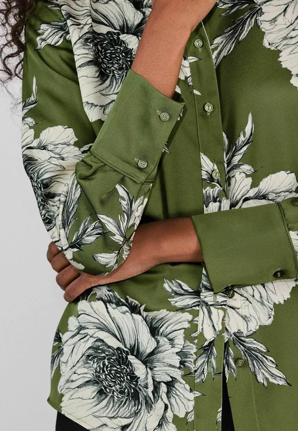 Блузка прямого кроя с длинными рукавами и пуговицами Next, Green Ecru Floral Print — фото 2