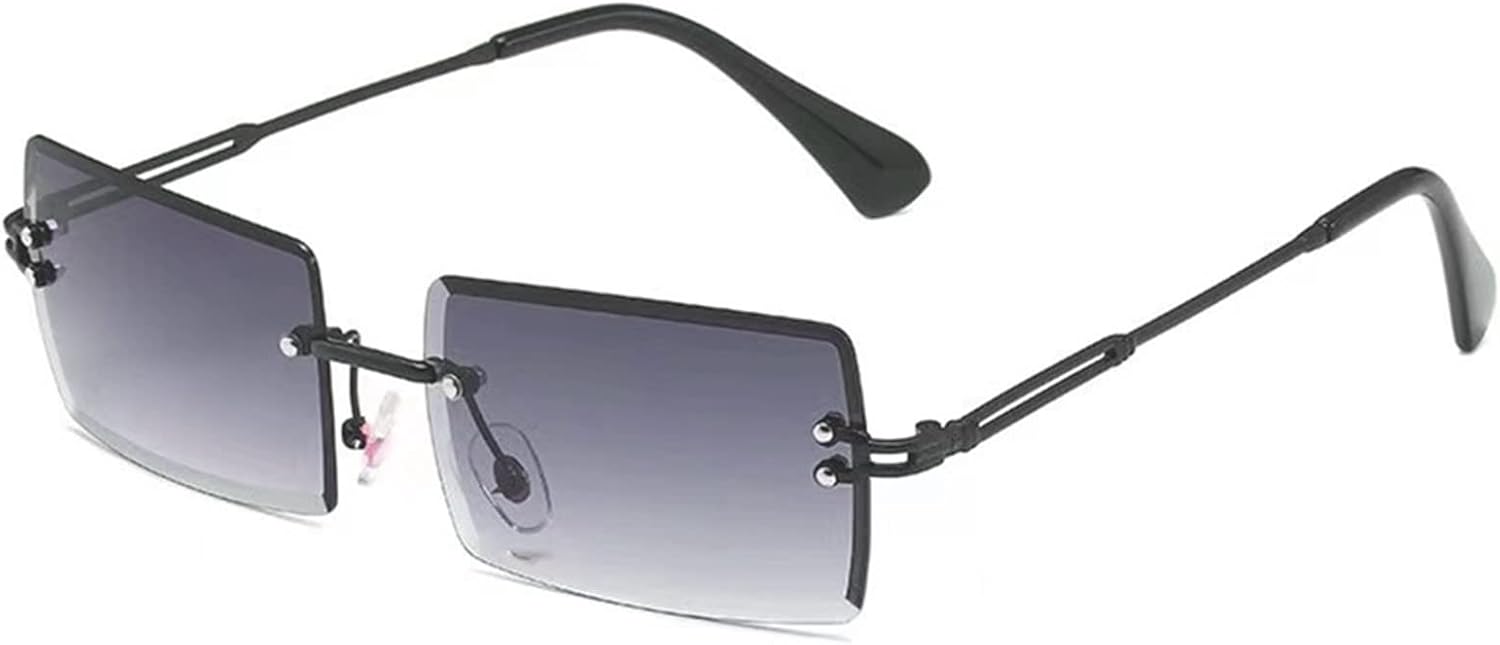 

Солнцезащитные очки LASPOR в стиле ретро, ​​без оправы, прямоугольной формы, для женщин и мужчин, с тонированными линзами, золотистая металлическая оправа, винтажные квадратные очки, Black/Grey