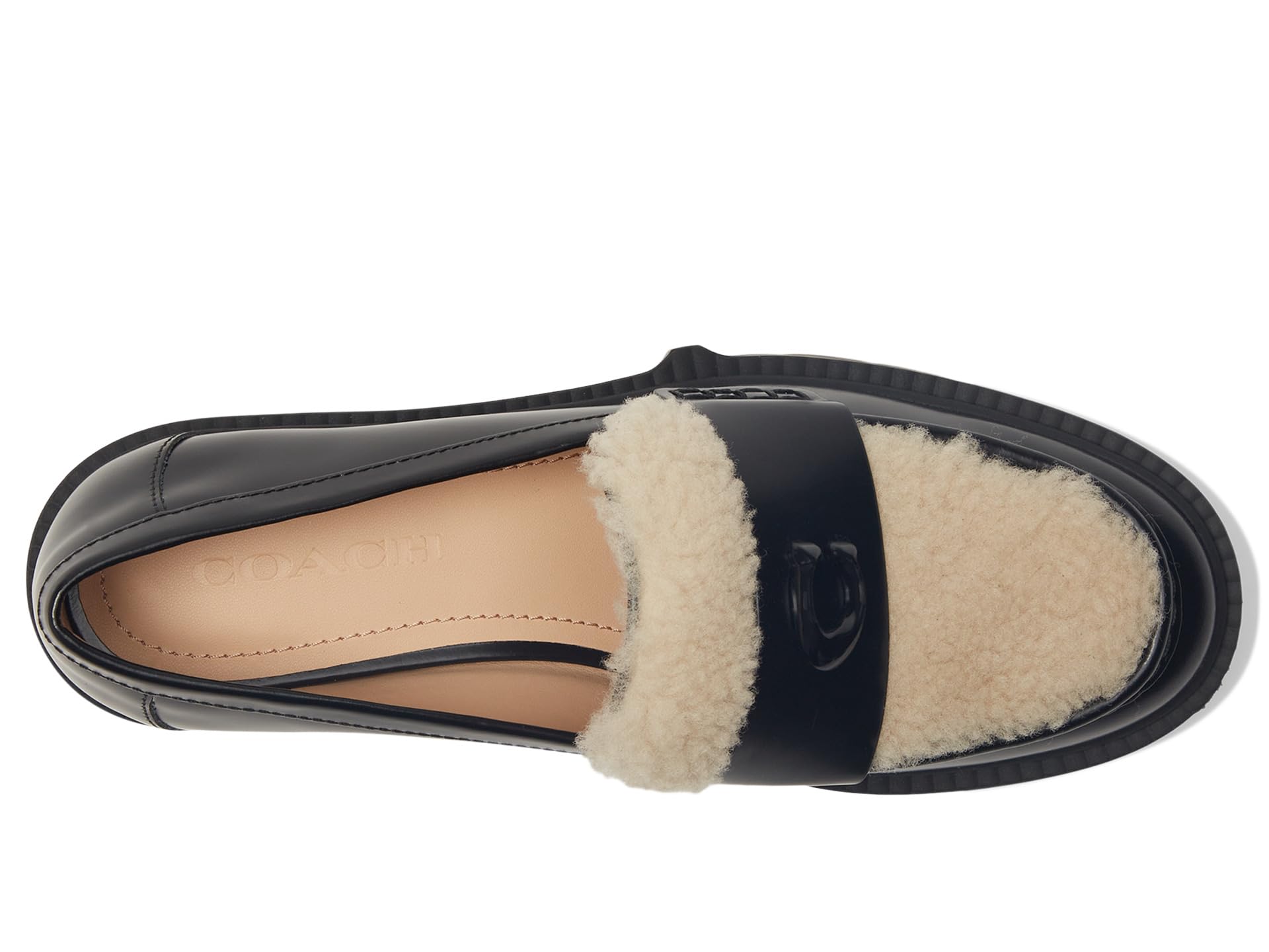 Лоферы COACH Leah Shearling Loafer, Black/Natural — фото 2